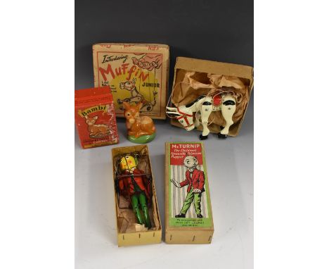 Puppets - A Moko Muffin the Mule Junior puppet, boxed; another Luntoy boxed articulated metal Mr Turnip puppet, by arrangemen