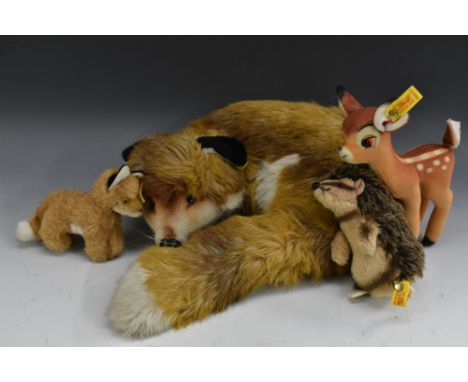 Steiff Stuffed Toys - large Fuzzy curled fox, yellow tag, No 1542/35, 39cm long;  others smaller, Fox Cub, yellow tag, No 146