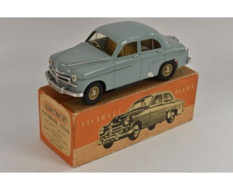 A Victory Industries 1/18th scale Vauxhall Velox - battery operated plastic model, duck egg blue body, beige interior, black 