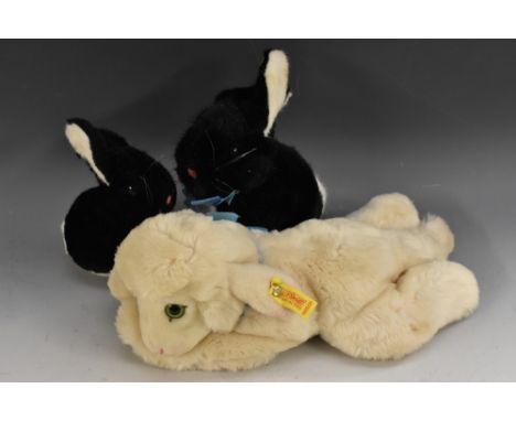 Steiff Stuffed Toys - Floppy Lamby Lying, yellow tag, No 5625/25;  others Snuffy Black Rabbit, yellow tag, No 2912/18;  small