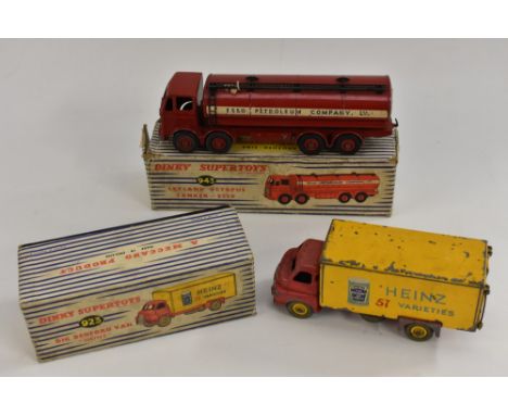 Dinky Supertoys  - 943 Leyland Octopus 'Esso' Tanker, dark red cab, body and chassis, red grooved hubs, in original box;  ano
