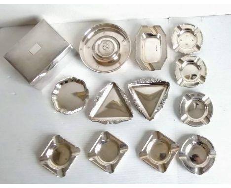 An assortment of twelve smaller silver ashtrays, mostly mid-20th century by Sanders &amp; Mackenzie, Birmingham, 497g and a s