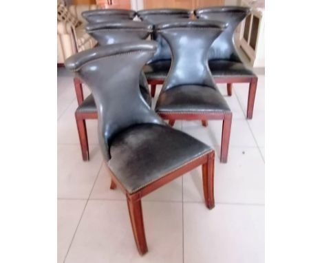 A set of six leather upholstered Ralph Lauren Polo dining chairs, each 96 cm H and labelled. Condition: light wear from ordin