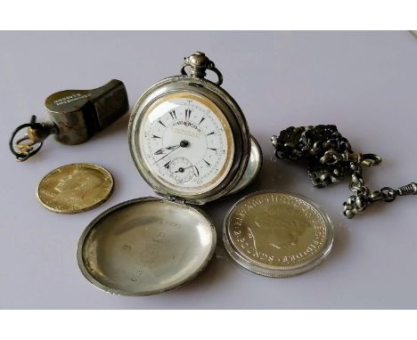 A Billodes Swiss .800 silver-cased full-hunter pocket watch, signed K. Serkisoff &amp; Co, Constantinople, key-wind, the whit