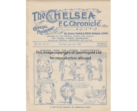 CHELSEA - MANCHESTER CITY 1920   Chelsea home programme v Manchester City, 3/4/1920 , first season of normal football after t