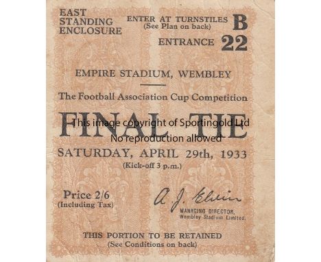 1933 CUP FINAL  Match ticket, 1933 Cup Final, some creasing.  Fair-generally good