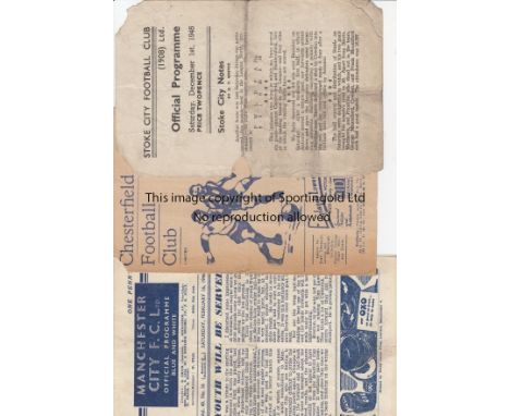 EVERTON AWAY 45-47   Three Everton away programmes, 45-46, at Stoke, 1/12/45, (pieces missing off top of spine and centre of 