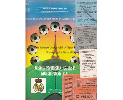 LIVERPOOL IN EUROPE    Two programmes and four tickets for Liverpool European games, Programmes are the 1981 European Cup Fin