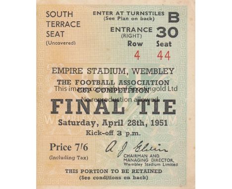 1951 CUP FINAL   Match ticket, 1951 Cup Final ticket, South Terrace Seat.  Good