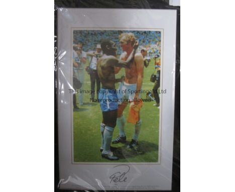 PELE 1970    Large colour print of Pele and Bobby Moore exchanging shirts after the Brazil v England 1970 World Cup group gam