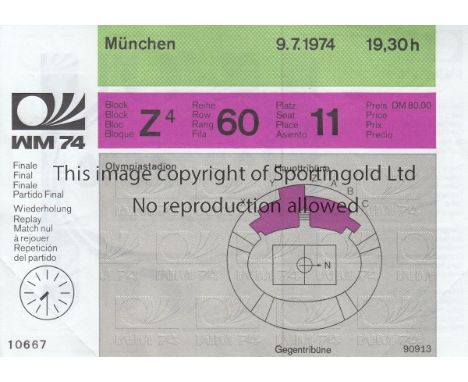 1974 WORLD CUP       Unused ticket for the 1974 World Cup Final Replay which never took place, between West Germany and Holla