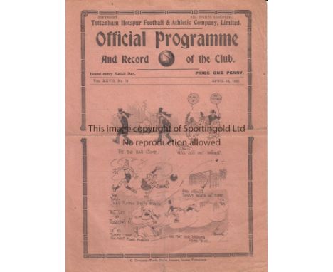 TOTTENHAM - ARSENAL 1935   Single sheet Tottenham Reserves home programme v Arsenal, 29/4/1935, London Combination, slight fo