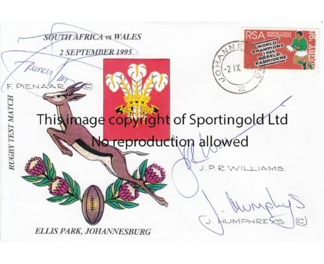 SOUTH AFRICA - WALES RUGBY 1995   First Day Cover, South Africa v Wales, 2/9/95 at Ellis Park, signed by the two captains , P