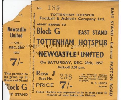 TOTTENHAM TICKET   Tottenham match ticket v Newcastle , 28/12/57, reserved seat ticket.  Good