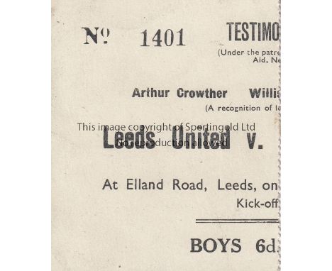 TICKET - LEEDS v WOLVES 1950  Match ticket, Leeds v Wolves, 19/4/50, Testimonial Match. Generally good