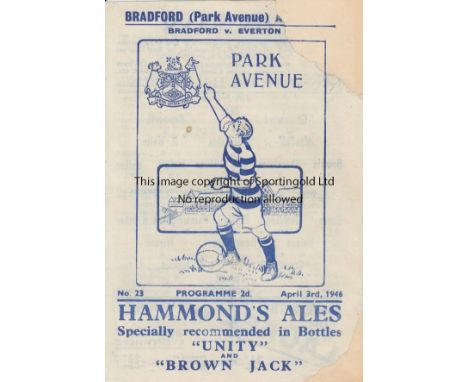 BRADFORD PA - EVERTON 45-6  Bradford Park Avenue home programme v Everton, 3/4/46, corners of the pages restored with replace