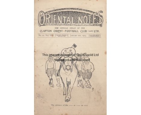 CLAPTON ORIENT - FULHAM 1915   Clapton Orient home programme v Fulham, 2/1/1915, Division 2 match. Army recruitment advert on