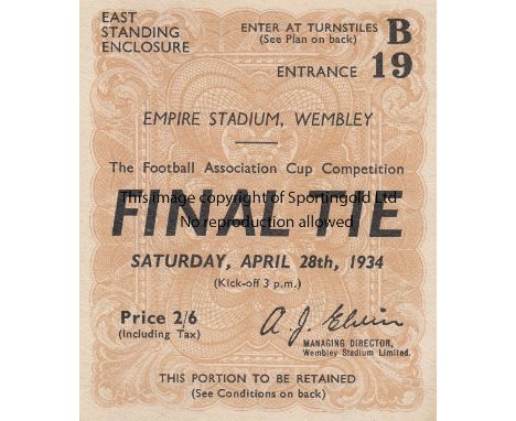 1934 CUP FINAL  Match ticket, 1934 Cup Final.  Good