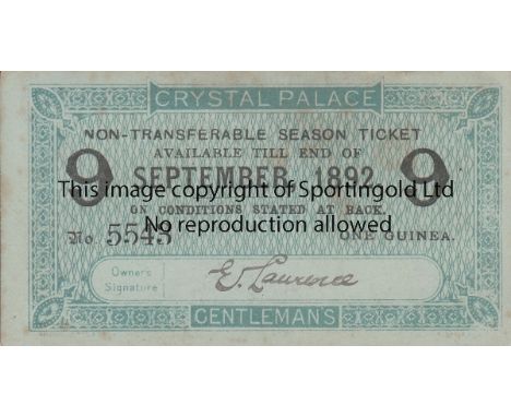 CRYSTAL PALACE   A season ticket from 1892 at the Old Crystal Palace. Generally good    