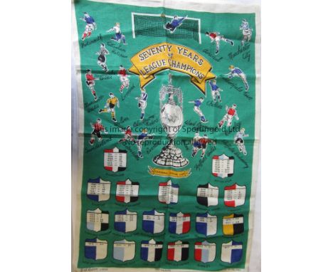 FOOTBALL TEA TOWEL   Linen Tea Towel entitled "Seventy Years of League Champions" . It features all the Clubs that won the Le