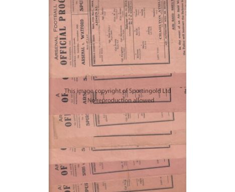 ARSENAL    Twelve home single sheet programmes for season 1944/5 v. Aldershot 9/9/44, folded, slightly worn and pencil team c