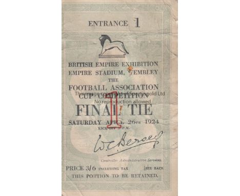1924 CUP FINAL    Match ticket for the 1924 Cup Final, Newcastle v Aston Villa. The first all-ticket Final at Wembley. Ticket