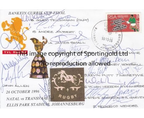 CURRIE CUP FINAL 1996   First Day Cover dated 26/10/96 , issued for the Bankfin Currie Cup Final at Ellis Park, Natal v Trans