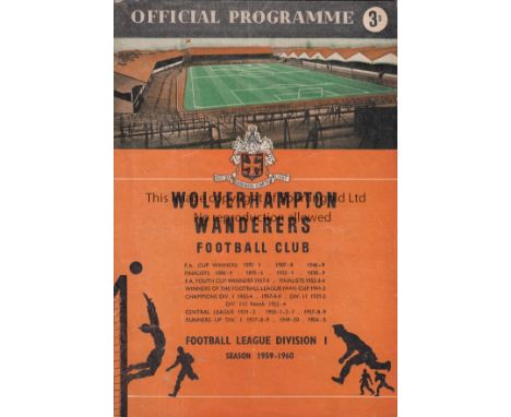 CHARITY SHIELD   Programme Wolverhampton Wanderers v Nottingham Forest Charity Shield 15th August 1959. Light vertical fold. 