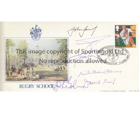 1991 RUGBY WORLD CUP    First Day Cover with UK stamp and handstamp Rugby School Celebrates Rugby World Cup 11/6/1991 signed 