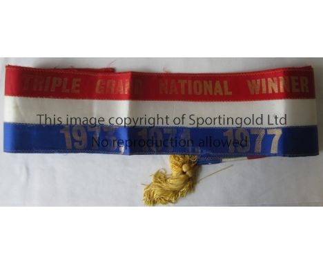 HORSE RACING - RED RUM    Superb Red/White/ Blue neck sash for Red Rum, printed in gold, Triple Grand National Winner 1973-19