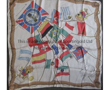 WORLD CUP 66    Silk head scarf for the World Cup 66 showing flags of the competing nations, in colour , the corners show Wor