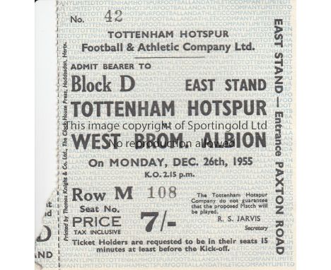 TOTTENHAM TICKET   Tottenham match ticket v West Brom, 26/12/55, Reserved seat.  Good