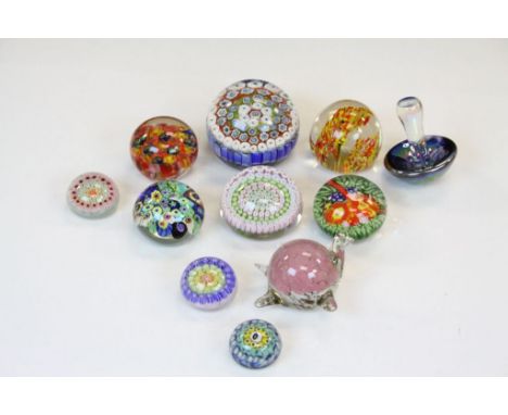 11 vintage Glass Paperweights to include Millefiori examples, largest approx 7cm diameter