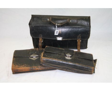 Vintage Cheney Black Leather Post Office or Civil Servants Satchell stamped ERII together with Two Late 19th / Early 20th cen