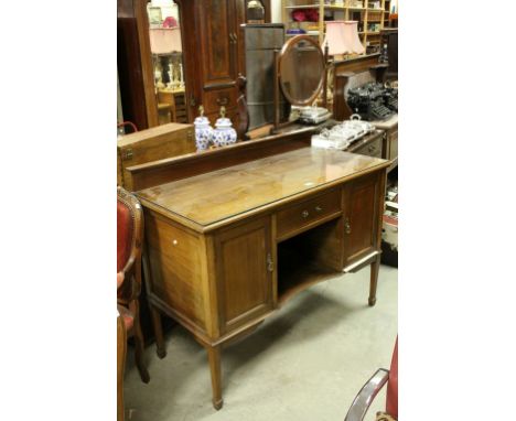 Late 19th / Early 20th century Mahogany String Inlaid Sideboard with Gallery Back, Glass Cover to Top , Central Drawer above 