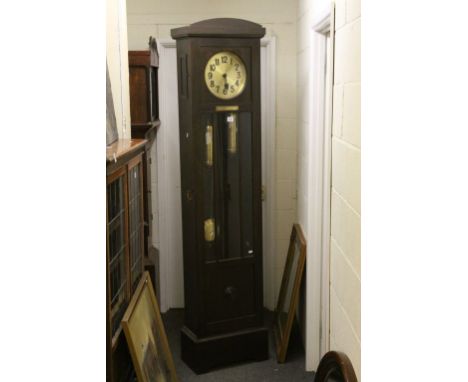 Early 20th century Dark Oak Longcase Clock, the  Brass Face and Black Arabic Numerals, Glazed Viewing Door and Three Weight M