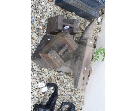 Vintage Cast Iron Blacksmith's Anvil together with Three Vintage Iron 56lb Weights including one stamped Farnall Bristol