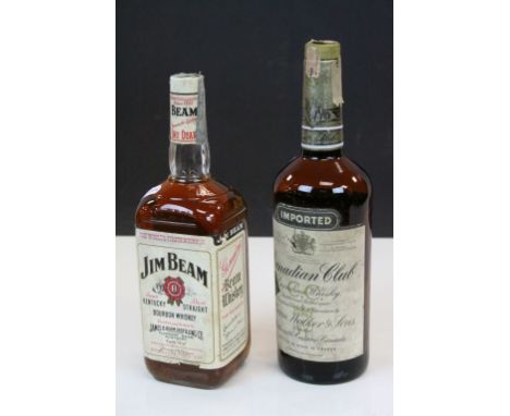 Unopened bottle of vintage Canadian Club Whisky, marked "One Quart" &amp; another of Jim Beam