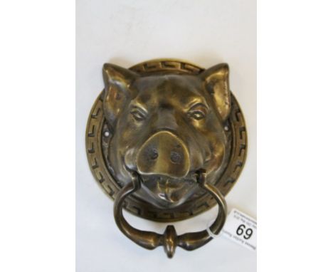 Large Brass Door Knocker in the form of a Pigs Head 