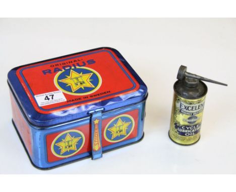 Swedish Radius No. 21 Primus Stove in it's original tin with accessories together with a Vintage Tin of ' Excelene ' Cycle Lu