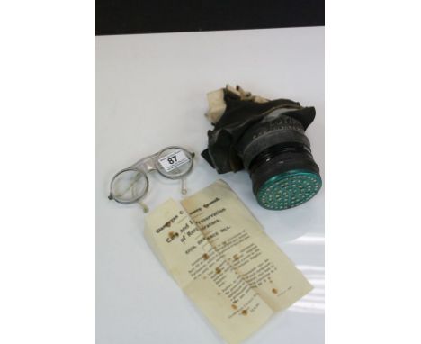World War II Gas Mask with related leaflet from Glamorgan County Council dated 1939 together with Pair of Vintage Aluminium F