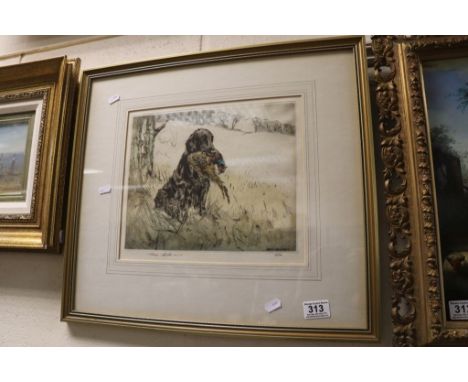 Henry Wilkinson, Signed Limited Edition Etching of a Spaniel Gundog holding a Pheasant, no. 50/180 signed in pencil to margin