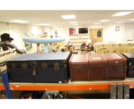Wooden Bound and Canvas Covered Travelling Case and another Travelling Trunk