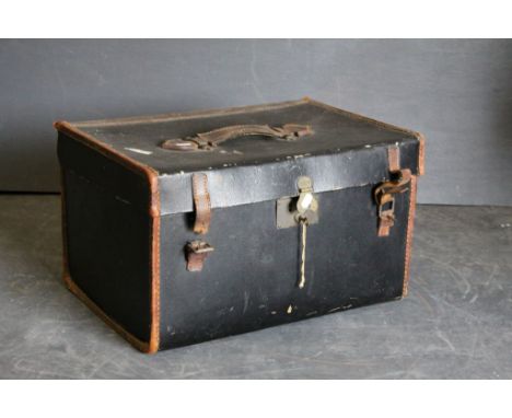 19th century Leather Bound Trunk, Wooden and Canvas Covered Trunk and a Vintage Suitcase