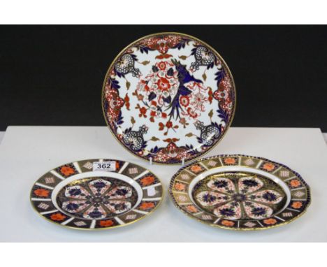 Three Royal Crown Derby Plates - Old Imari pattern no. 1198 21cms dia, Old Imari 23cms dia. and Kings Imari pattern 383 23cms