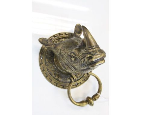 Large Brass Door Knocker in the form of a Rhinoceros Head 