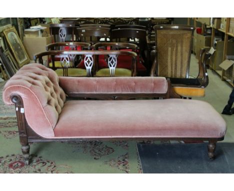 Late Victorian Chaise Lounge with Pink Button Back Upholsterey