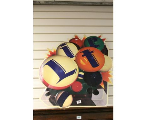 Vintage American "Pool" advertising Tin sign by "Miller Brewing Co" and marked "Lite" in Pool Balls, measures approx 84 x 74c