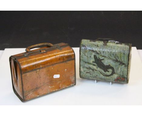 Huntley &amp; Palmer vintage "Log" Biscuit Tin 1902, measures approx 17.5 x 15 x 7cm with info inside, plus another in the sh