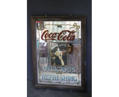 Large Vintage Framed Coca Cola Wall Mirror